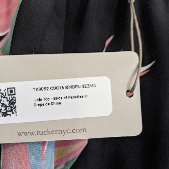 Tucker Lola Top Birds of Paradise Crepe de Chine Silk Blouse Floral Short Sleeve - Picture 5 of 9